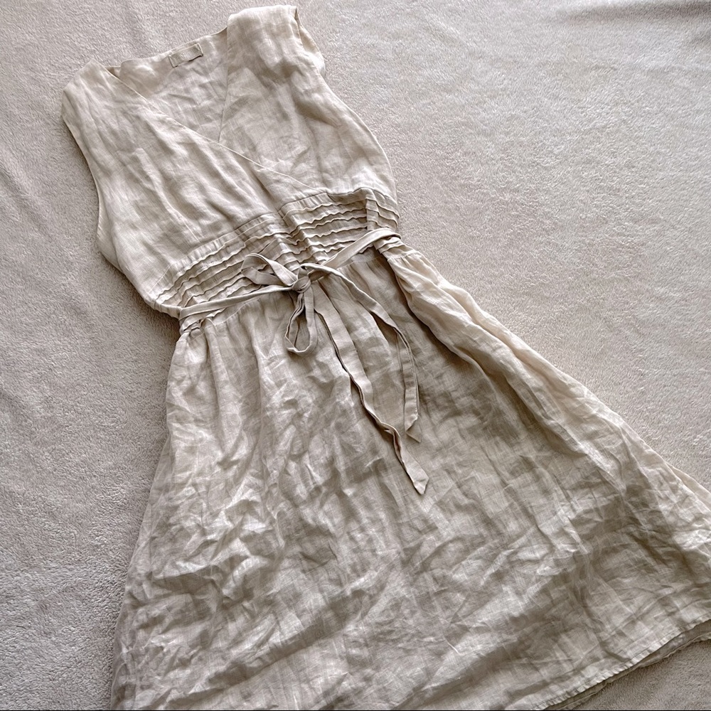 CP SHADES // “Julia” beige summer 100% linen waist tie dress
